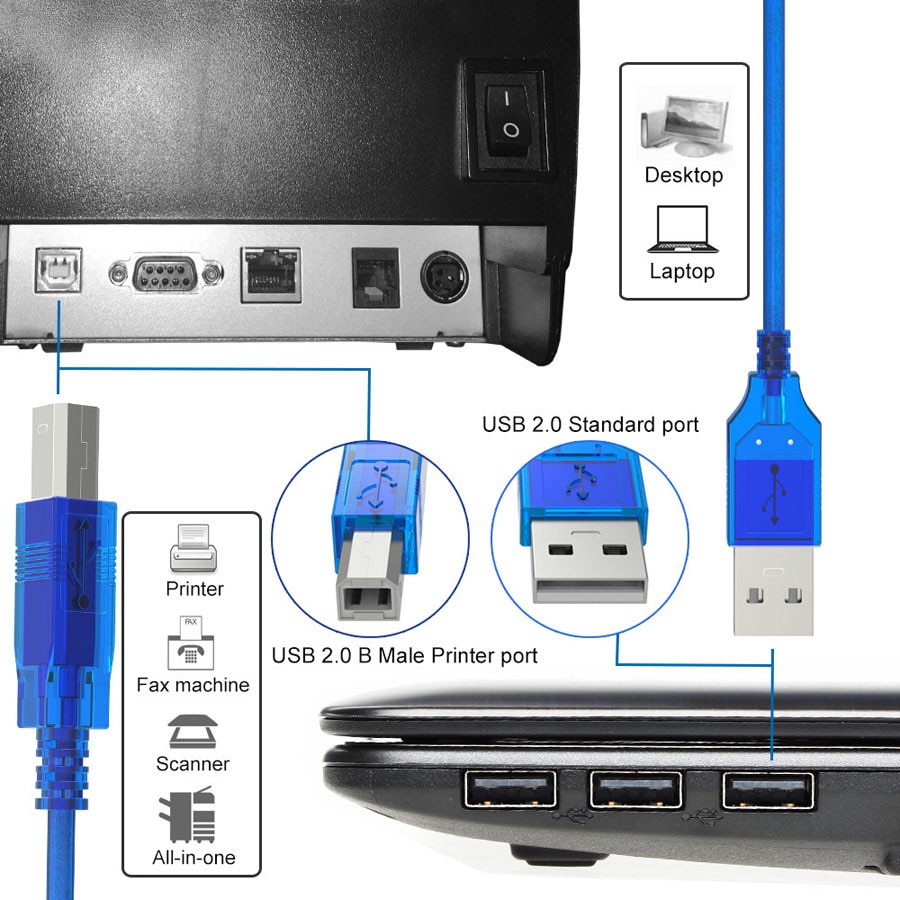 New USB Printer Cable Connectors 3-foot USB 2.0 Cable with USB-A to USB-B Connectors for High-Speed Data Transfer - Image 8
