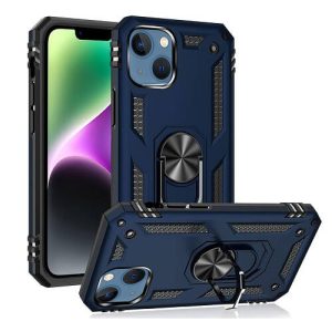 Magnetic Ring Rugged Shockproof Case for Apple iPhone 14 - Robust Heavy-Duty Protective Back Cover in Blue