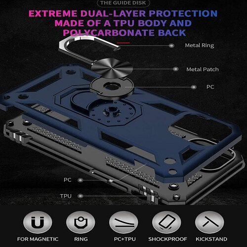 Magnetic Ring Rugged Shockproof Case for Apple iPhone 14 - Robust Heavy-Duty Protective Back Cover in Blue - Image 4