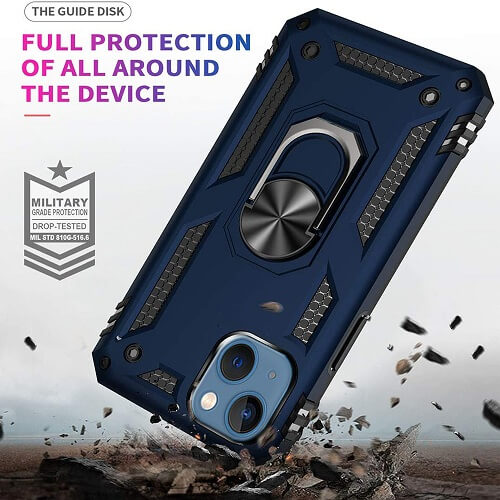 Magnetic Ring Rugged Shockproof Case for Apple iPhone 14 - Robust Heavy-Duty Protective Back Cover in Blue - Image 3