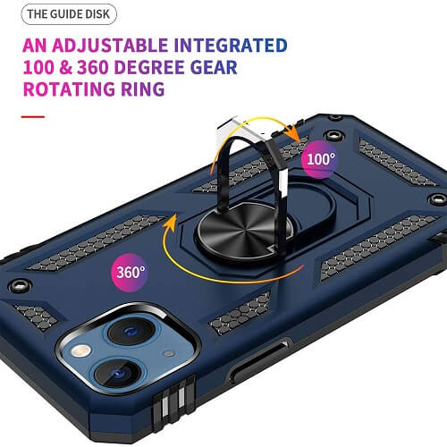 Magnetic Ring Rugged Shockproof Case for Apple iPhone 14 - Robust Heavy-Duty Protective Back Cover in Blue - Image 2