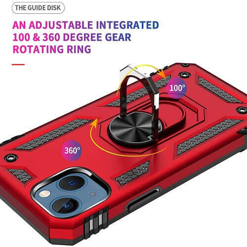 Red Heavy Duty Protective Back Cover with Magnetic Ring for Apple iPhone 14 - Rugged and Shockproof - Image 3