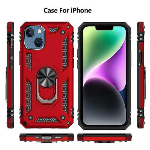 Red Heavy Duty Protective Back Cover with Magnetic Ring for Apple iPhone 14 - Rugged and Shockproof - Image 2