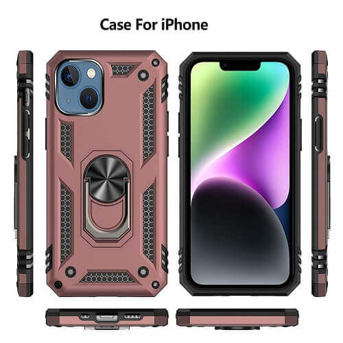 New Rose Gold Apple iPhone 14 Pro Magnetic Ring Protective Case Cover- Durable Heavy Duty Back Cover for Ultimate Protection - Image 3
