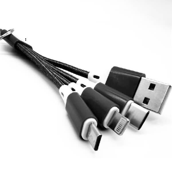 Compact Keychain 6-Inch 3-in-1 Multi USB Charging Cable Cable for Android and iPhone