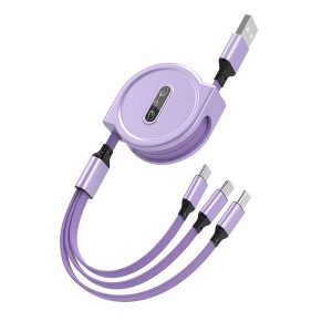 Retractable 3-in-1 Retractable USB Charging Cable Purple lightning type C