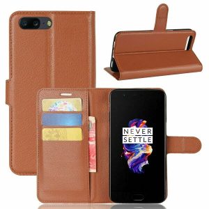 OnePlus 5 Brown Wallet Case Cover with Card Pocket