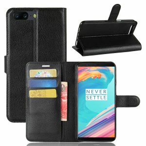 Leather OnePlus 5T Black Wallet Case Cover with Black Wallet Card Pocket