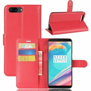 New Red Leather Flip Case Cover with Wallet Card holder Pocket for OnePlus 5T