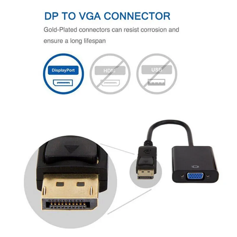 Best Black DisplayPort DP to VGA Adapter 1080P Converter Chromebox For Computer, Desktop, Laptop, PC, Monitor, Projector, HDTV - Image 7